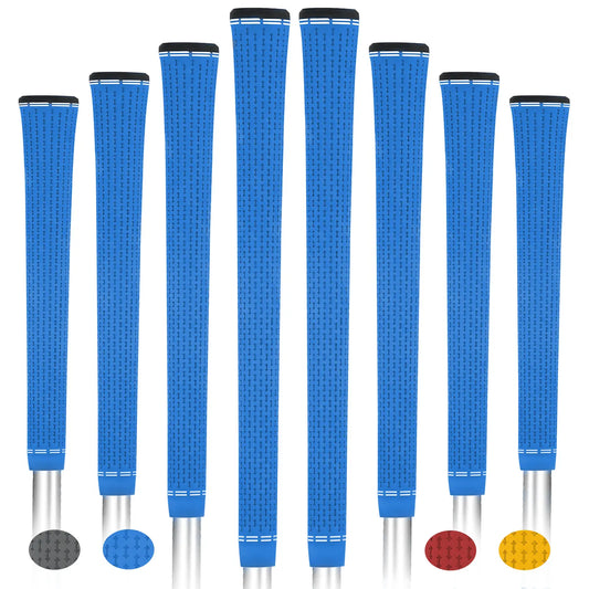Yamato single-color blue golf grips 8-pack front view – soft, non-slip rubber golf grips.