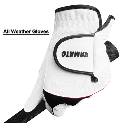 Golfer gripping a club wearing Yamato glove – ergonomic fit