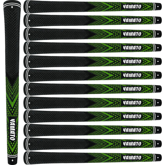 Yamato green golf grips 13pcs set front view, all-weather performance, standard or midsize