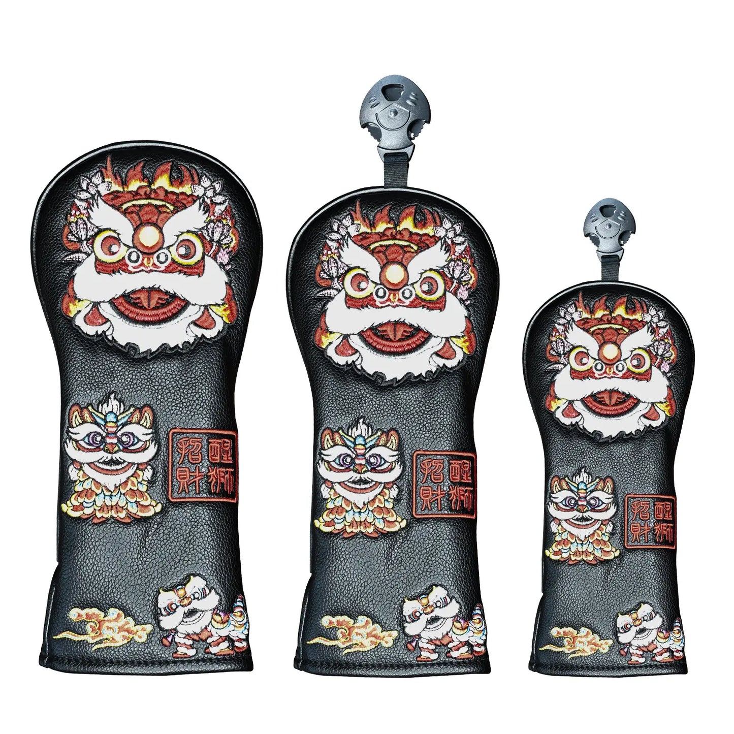 3-piece set display of Yamato black lion golf head covers