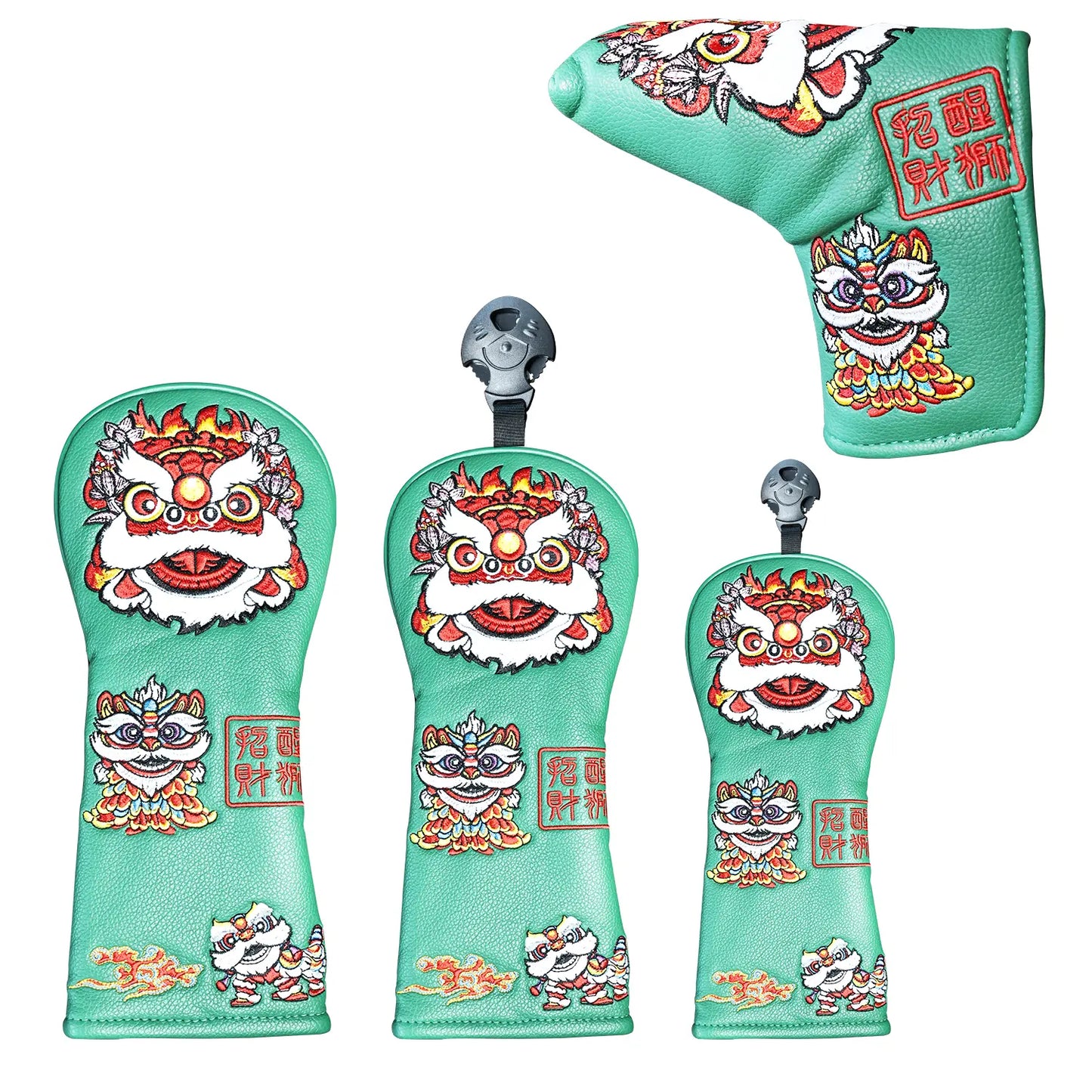 4b-piece set display of Yamato green lion golf head covers