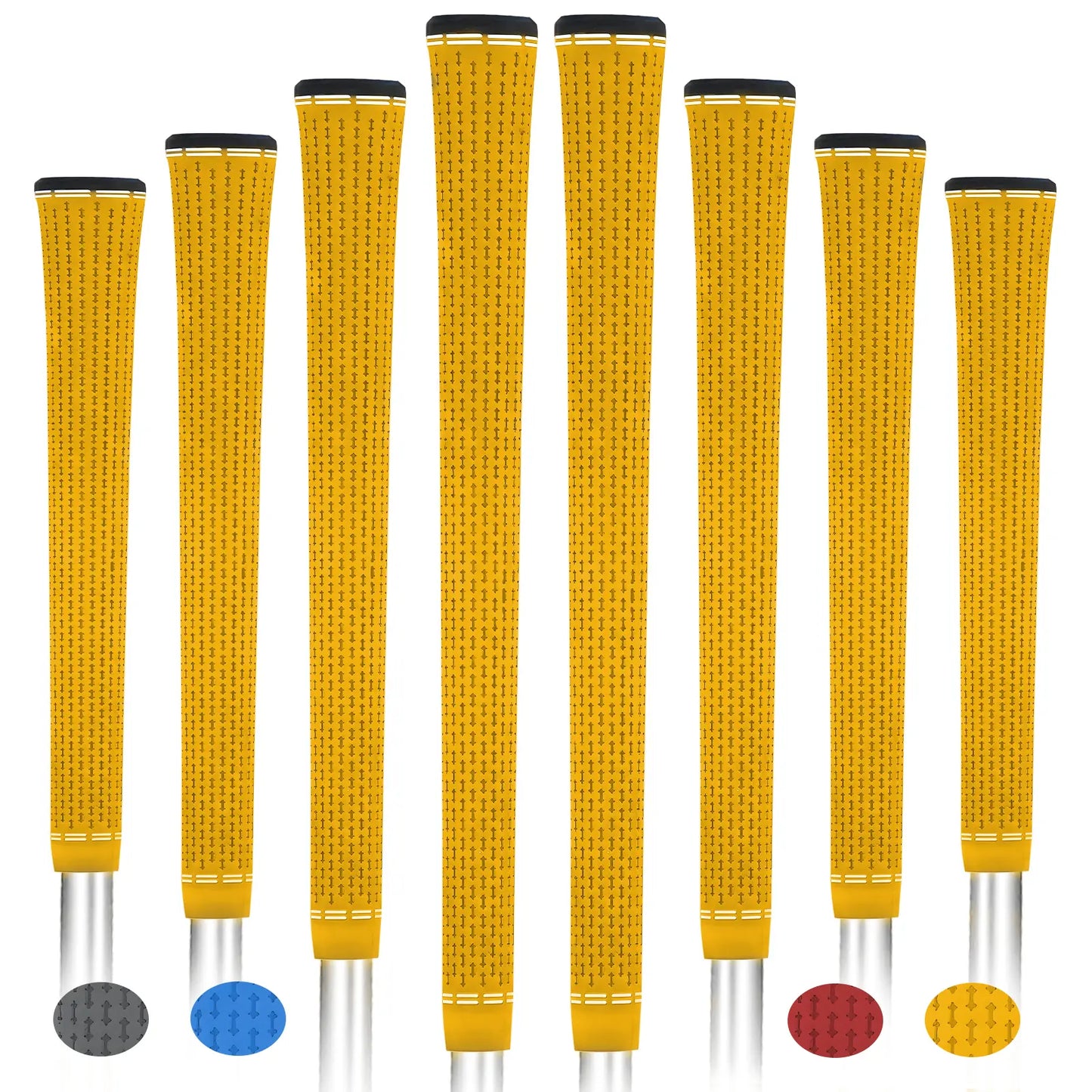 Yamato single-color yellow golf grips 8-pack front view – soft, non-slip rubber golf grips.