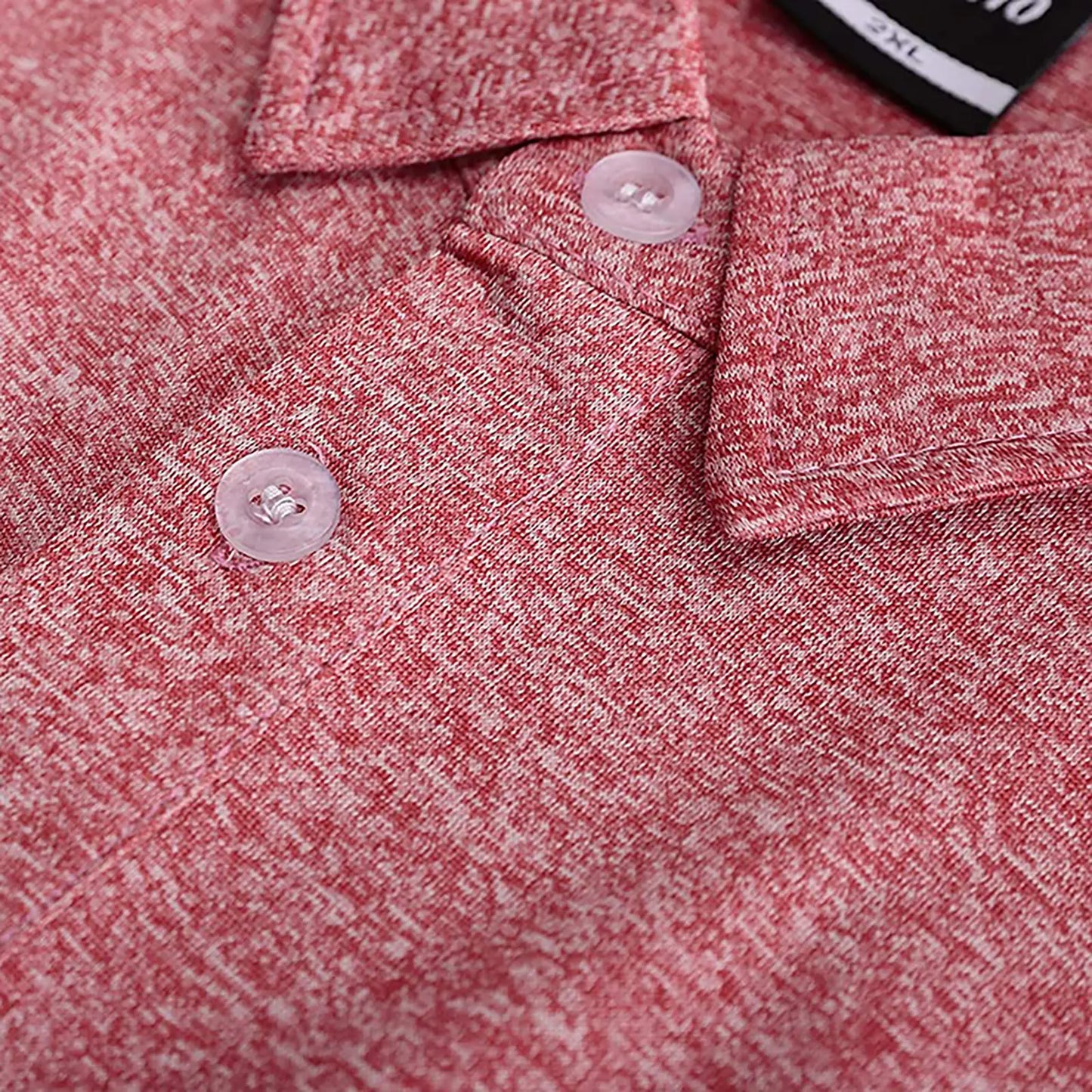 Close-up of buttons on Yamato Men's Slim Fit Golf Polo in pink.