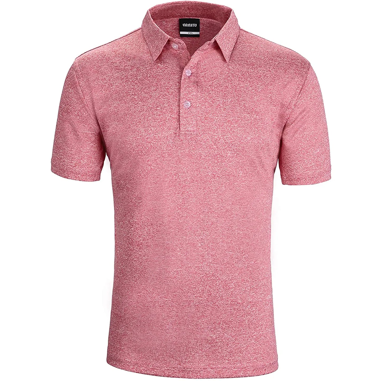 Front view of Yamato Men's Slim Fit Golf Polo in pink, worn by a model.