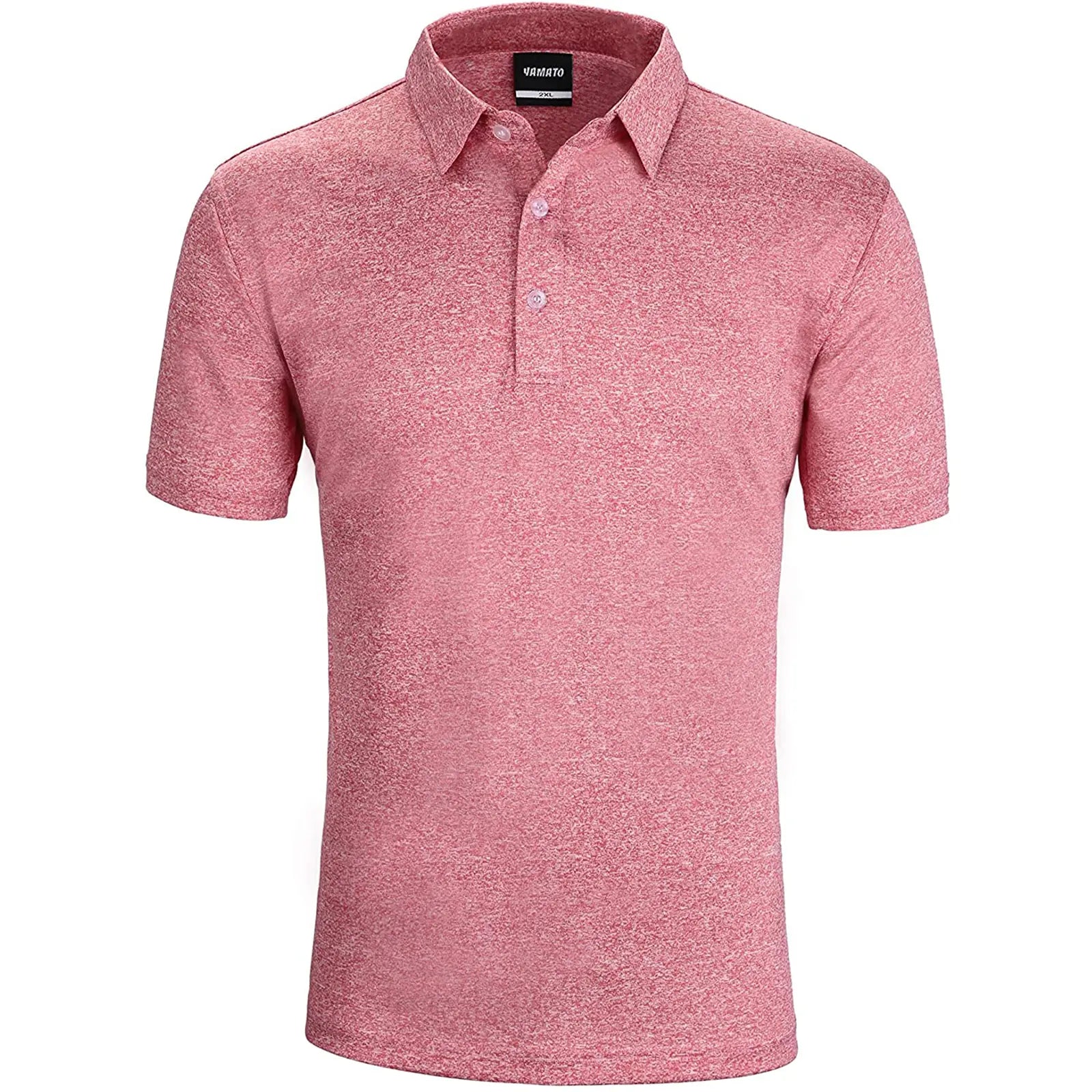 Front view of Yamato Men's Slim Fit Golf Polo in pink, worn by a model.