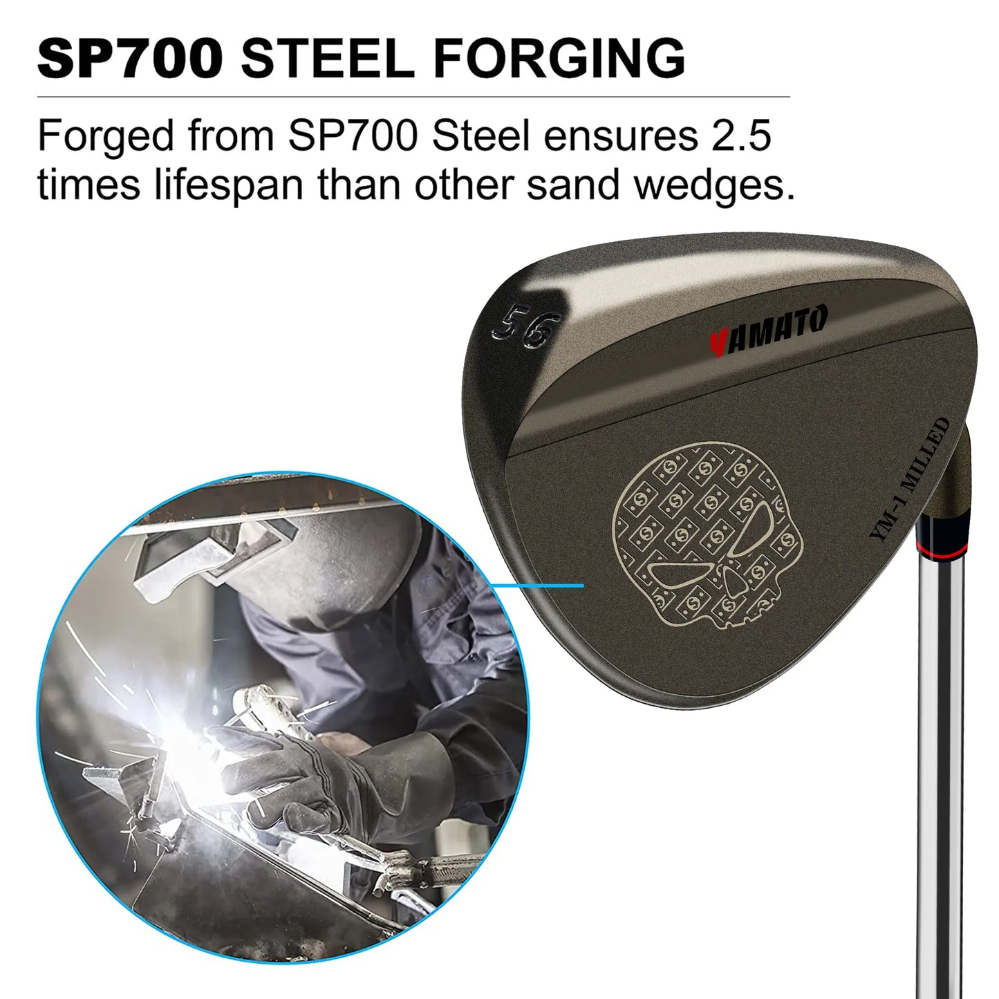 Back engraving view of Yamato wedge set with skull design and premium finish