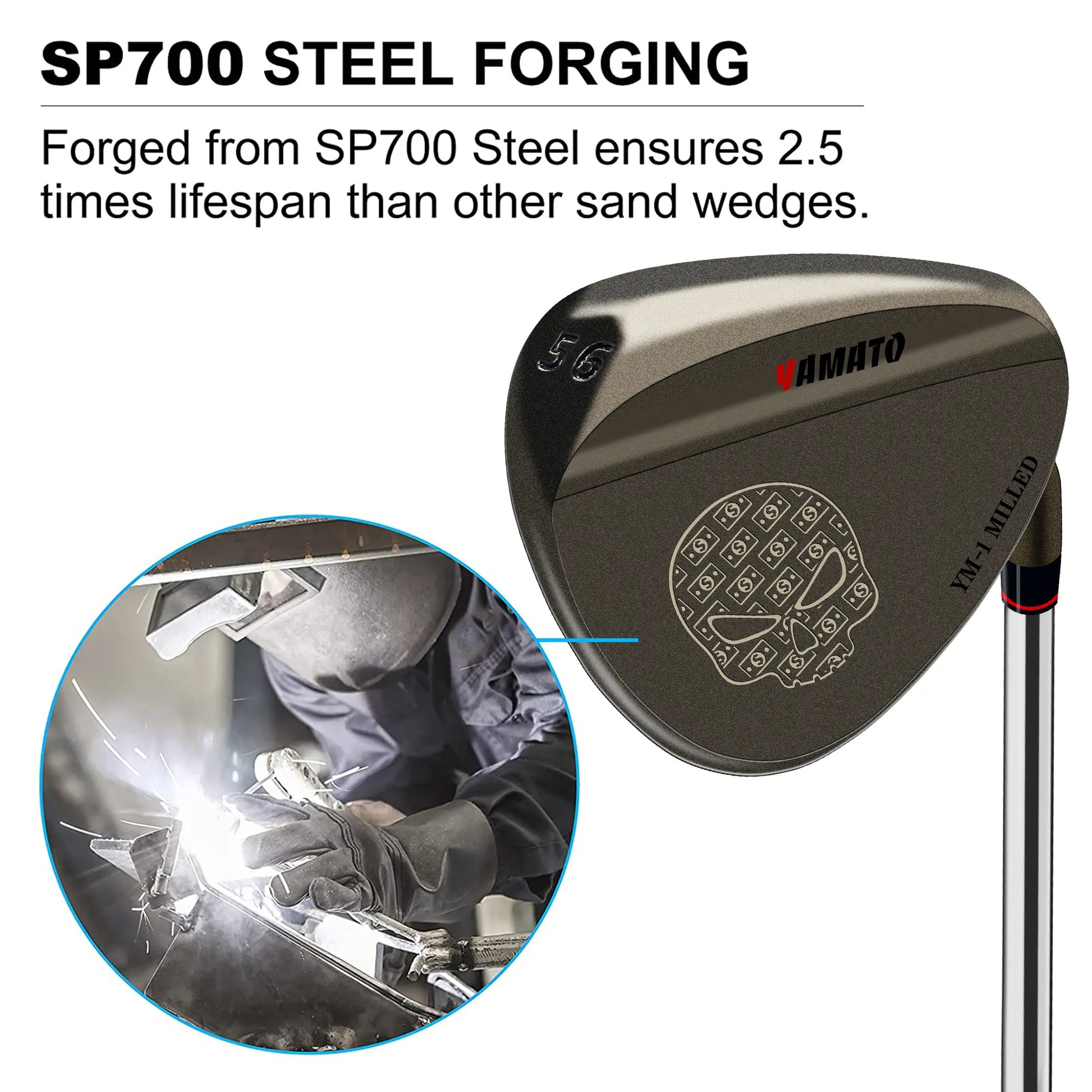 Back engraving view of Yamato wedge set with skull design and premium finish